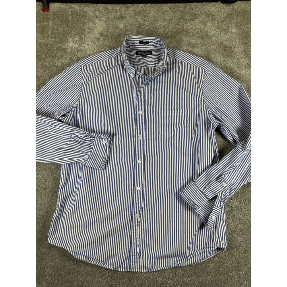 J. Crew Mercantile Flex Slim Fit Striped Button Down Shirt Blue White Mens L